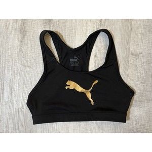 Puma Black Womens Sports Bra Size Medium M Black/Gold Workout NWOT